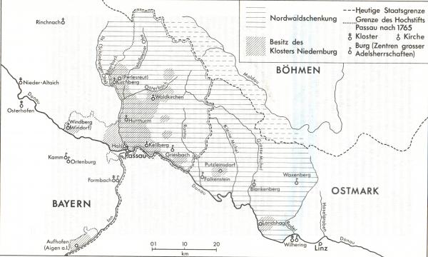 Die Karte zeigt die Gebietsabgrenzung der sog. Nordwaldschenkung.
aus: Veit 1978, 48