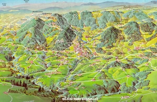 Panoramakarte von Hauzenberg und Umgebung, von H. Oberacher.