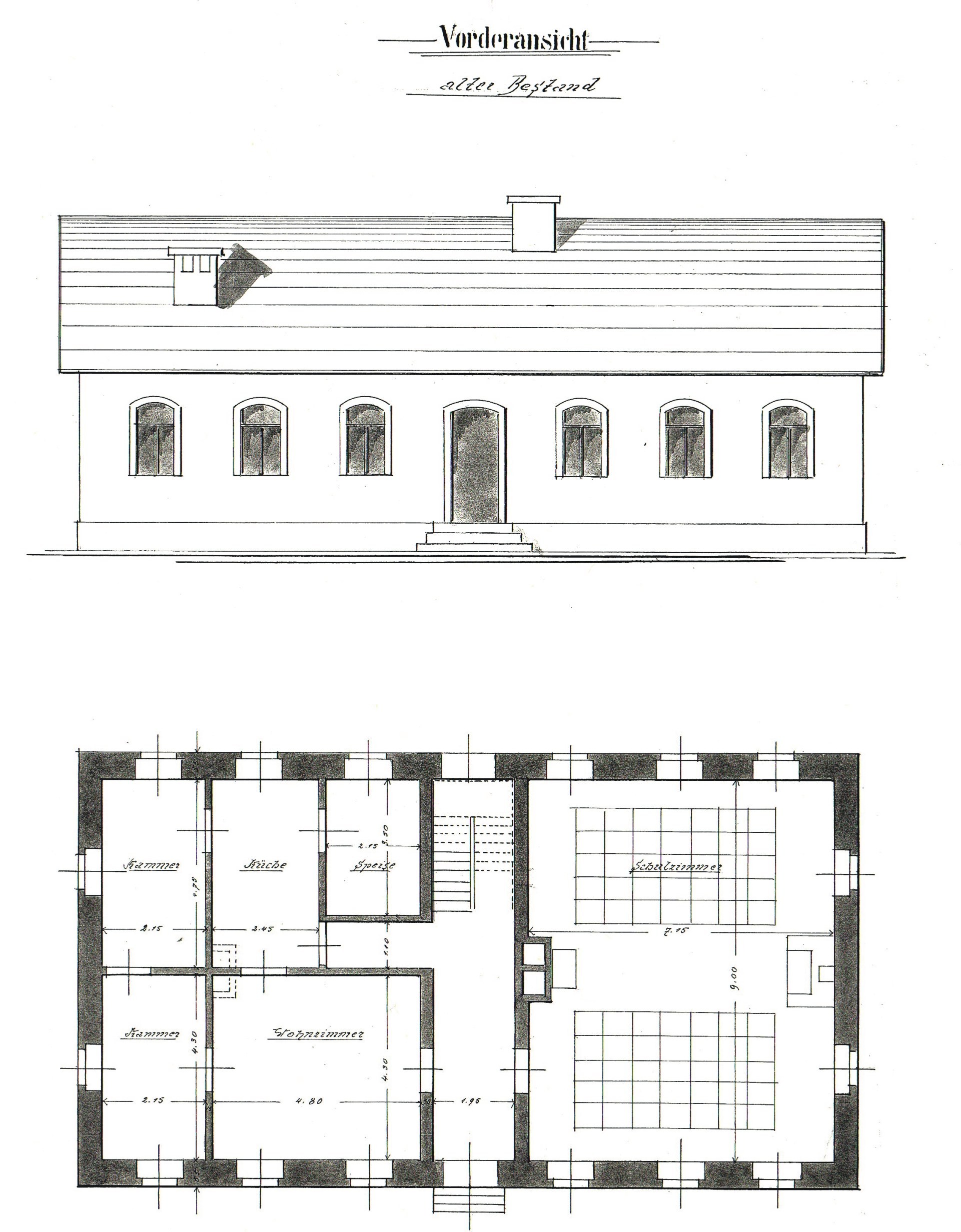 Grundriss alte Schule 1841. Plan StAH
