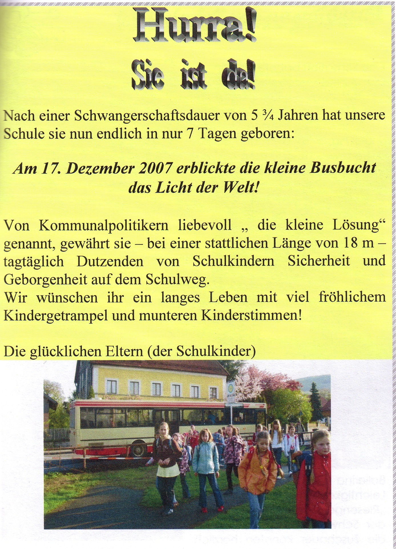 Neue Busbucht für die Schulbusse, Dezember 2007, Archiv Schule
